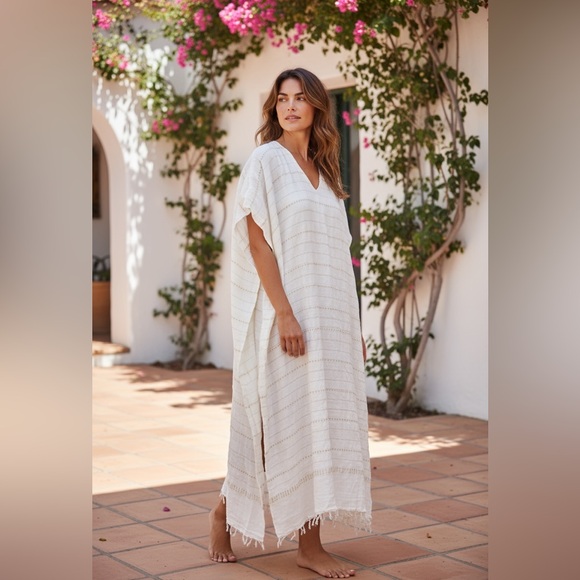 Lemlem Dresses & Skirts - Lemlem by Liya Kebede White Cotton Handwoven Kaftan Dress One Size. AA46